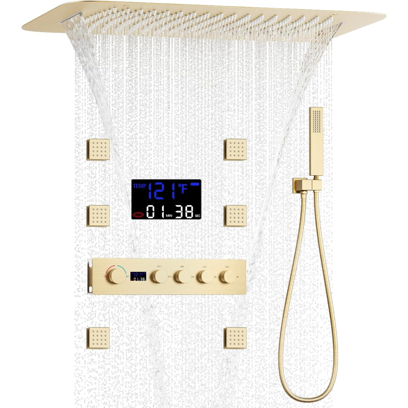 Body Brush - Mosiężny, szczotkowany złoty, cyfrowy wyświetlacz, termostatyczny